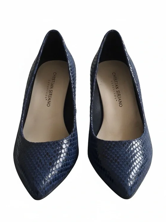 Christian Siriano Deep Navy Snake-Embossed Pointed Pumps || Size 5.5 - Picture 2 of 4